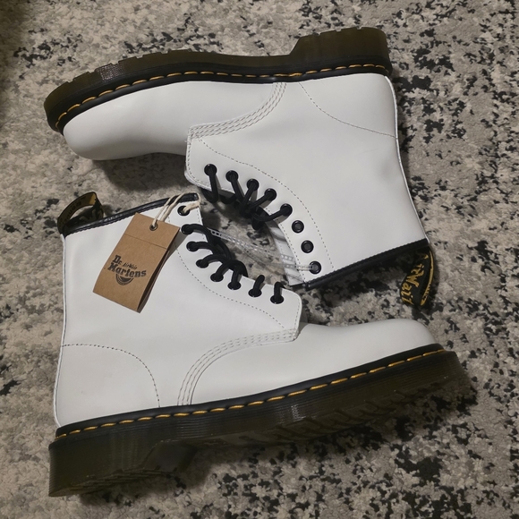 Dr. Martens Shoes - Dr. Martens 1460 Smooth Leather Lace Up Boots White Black Wmns 9 NWT Goth Grunge
